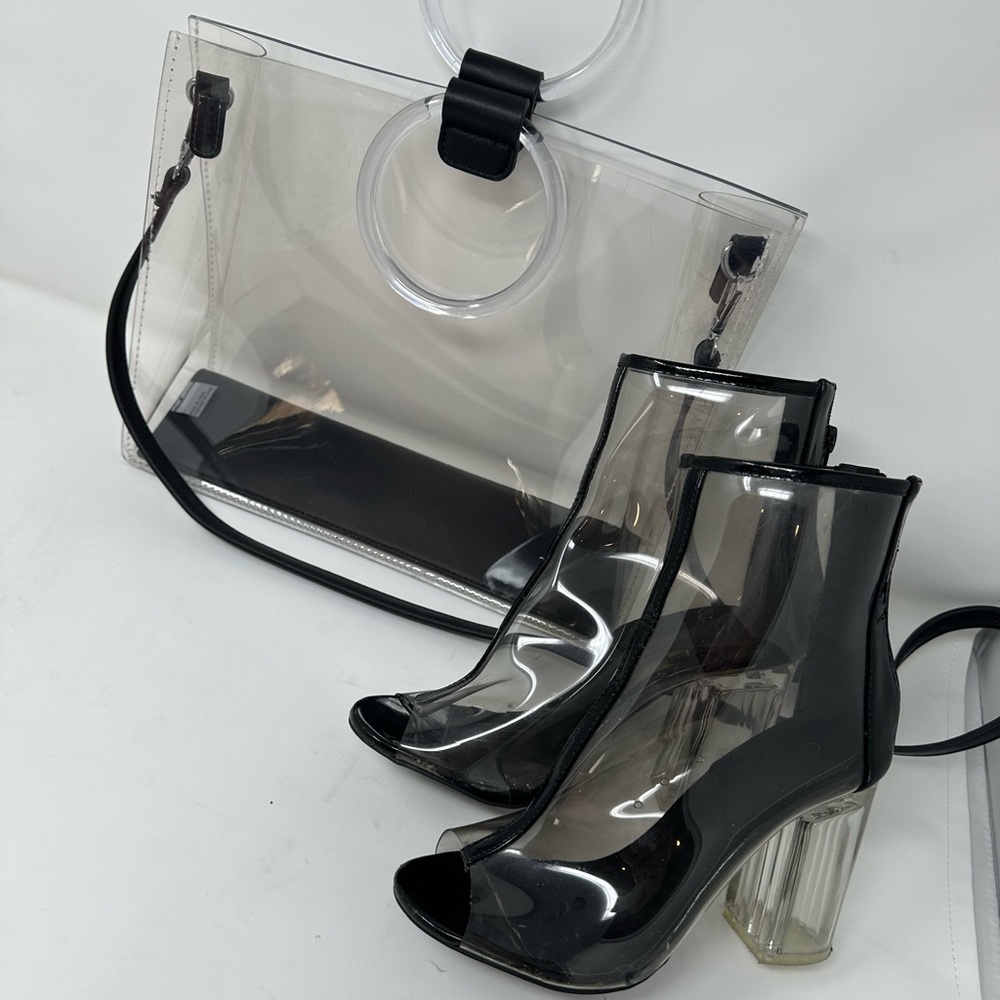 Clear and Black Transparent Handbag and Heels Set - Size 6 - Modern Chic